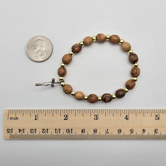 Wooden Beaded Rosary Religious Cross Wrist Bracelet Jerusalem Unisex Catholic - Picture 5 of 5